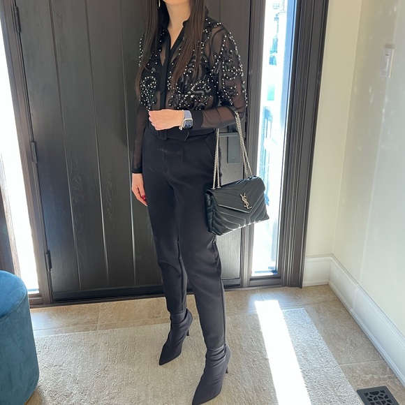 Boutique Paris Beaded Sequin Black Sheer Long Sleeve Body Suit Size Medium/Large - Picture 2 of 16